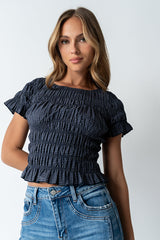 Marta Smocked Blouse In Navy - Final Sale