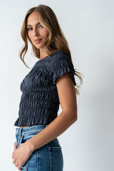 Marta Smocked Blouse In Navy - Final Sale
