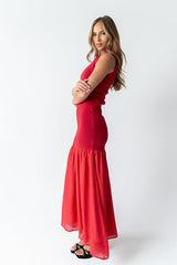 Lindsey Mermaid Maxi Dress In Red - Final Sale