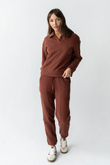 Patricia Collared Sweatshirt In Burgundy - Final Sale