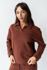Patricia Collared Sweatshirt In Burgundy - Final Sale