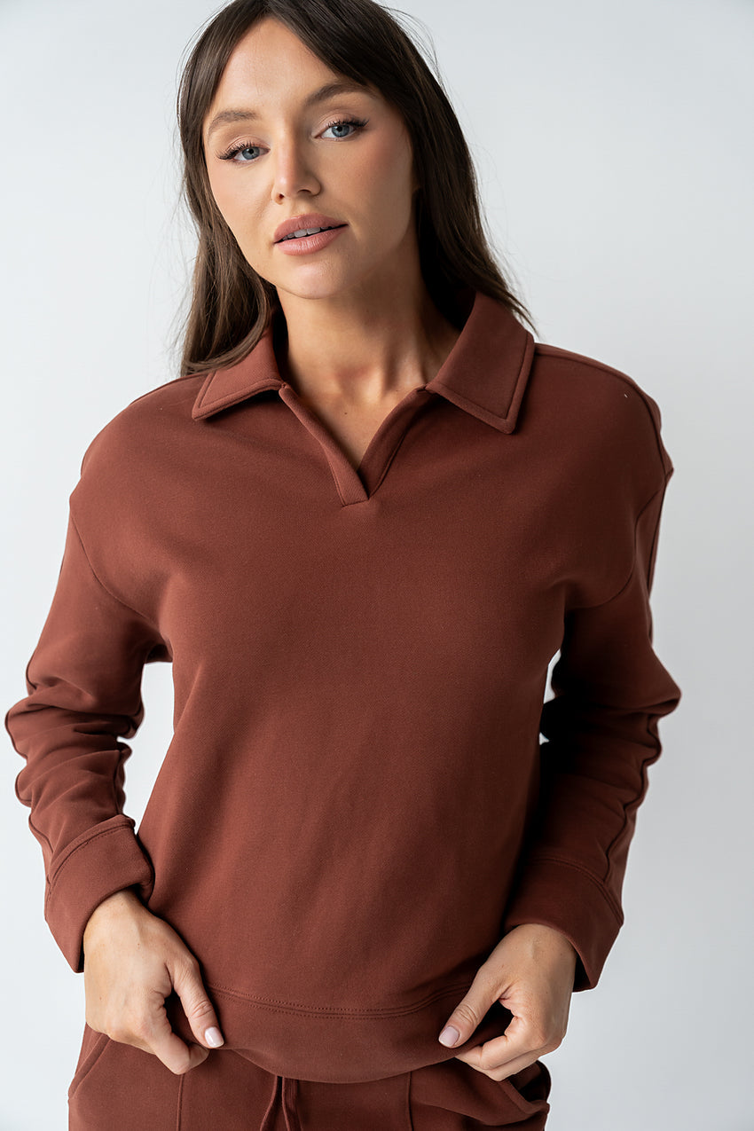 Patricia Collared Sweatshirt in Burgundy - FINAL SALE