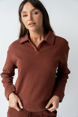 Patricia Collared Sweatshirt in Burgundy - FINAL SALE