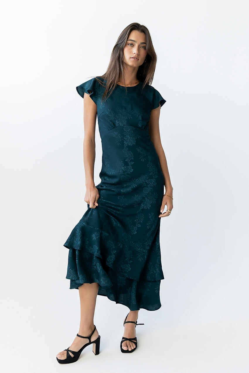 Mateo Floral Maxi Dress In Teal