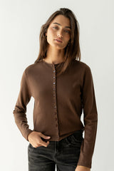 Maddy Button Up Cardigan in Brown - FINAL SALE