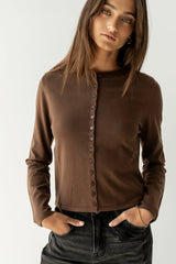 Maddy Button Up Cardigan In Brown - Final Sale