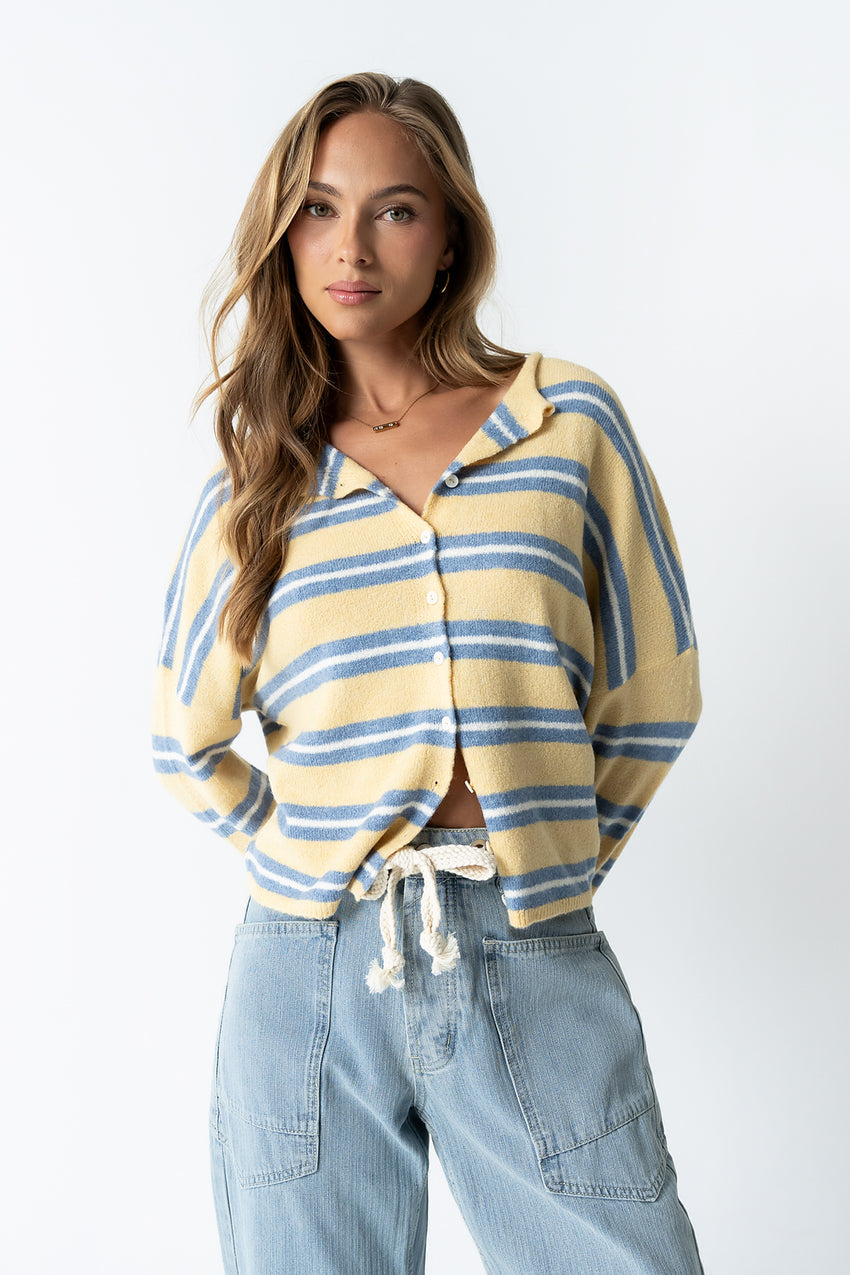 Mariah Striped Cardigan In Yellow