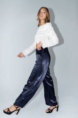 Gemma Satin Wide Leg Pants In Navy - Final Sale