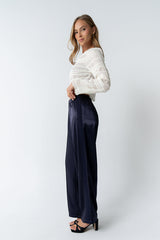 Gemma Satin Wide Leg Pants In Navy - Final Sale