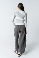 Mia Button Up Top In Striped Grey - Final Sale