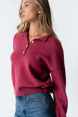 Meli Button Front Knit Sweater In Berry
