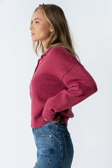 Meli Button Front Knit Sweater In Berry
