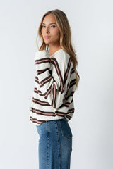 Mariah Striped Cardigan In Ivory - Final Sale