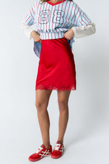 Harper Lace Trim Mini Skirt In Red - Final Sale