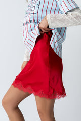 Harper Lace Trim Mini Skirt In Red - Final Sale
