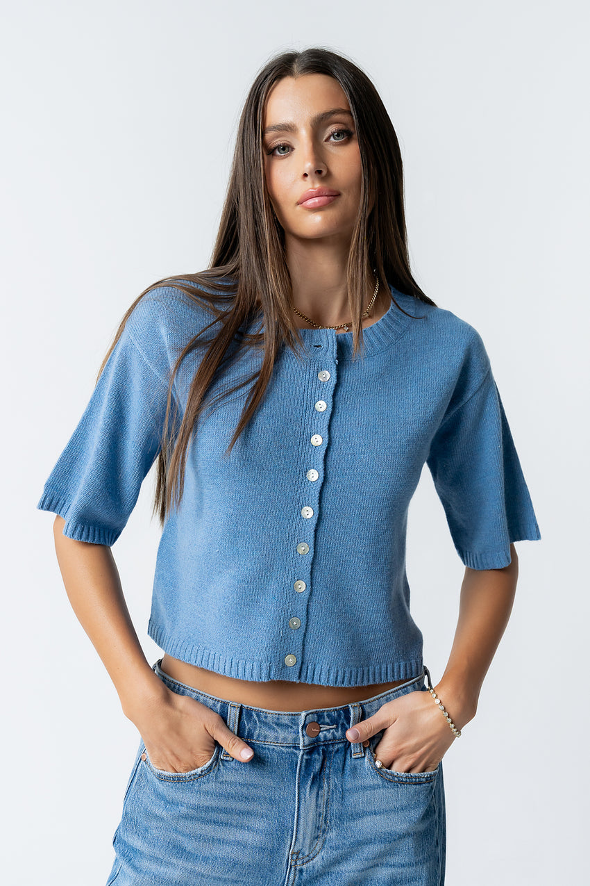 Macey Knit Sweater In Blue - Final Sale