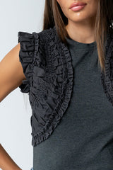 Storie Mixed Media Top in Charcoal - FINAL SALE