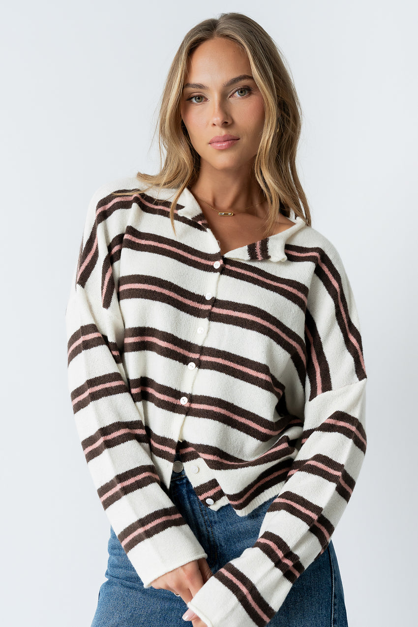 Mariah Striped Cardigan In Ivory - Final Sale