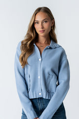 Tacie Knit Cardigan In Dusty Blue - Final Sale