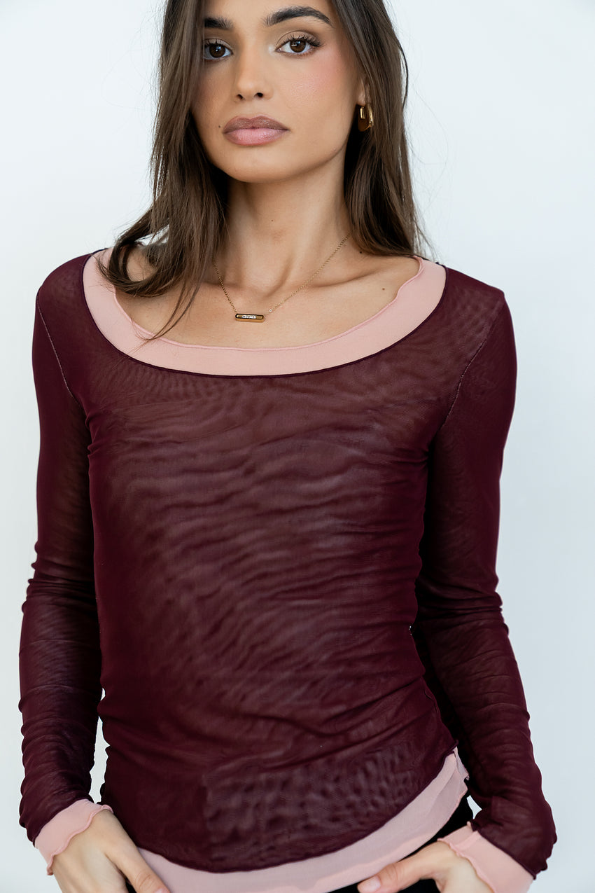Lex Layered Mesh Top In Purple - Final Sale