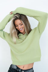 Meli Button Front Knit Sweater In Green - Final Sale