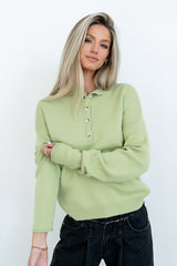 Meli Button Front Knit Sweater in Green - FINAL SALE