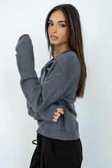 Meli Button Front Knit Sweater In Grey - Final Sale