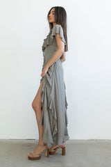 Kora Ruffle Maxi Dress In Olive - Final Sale