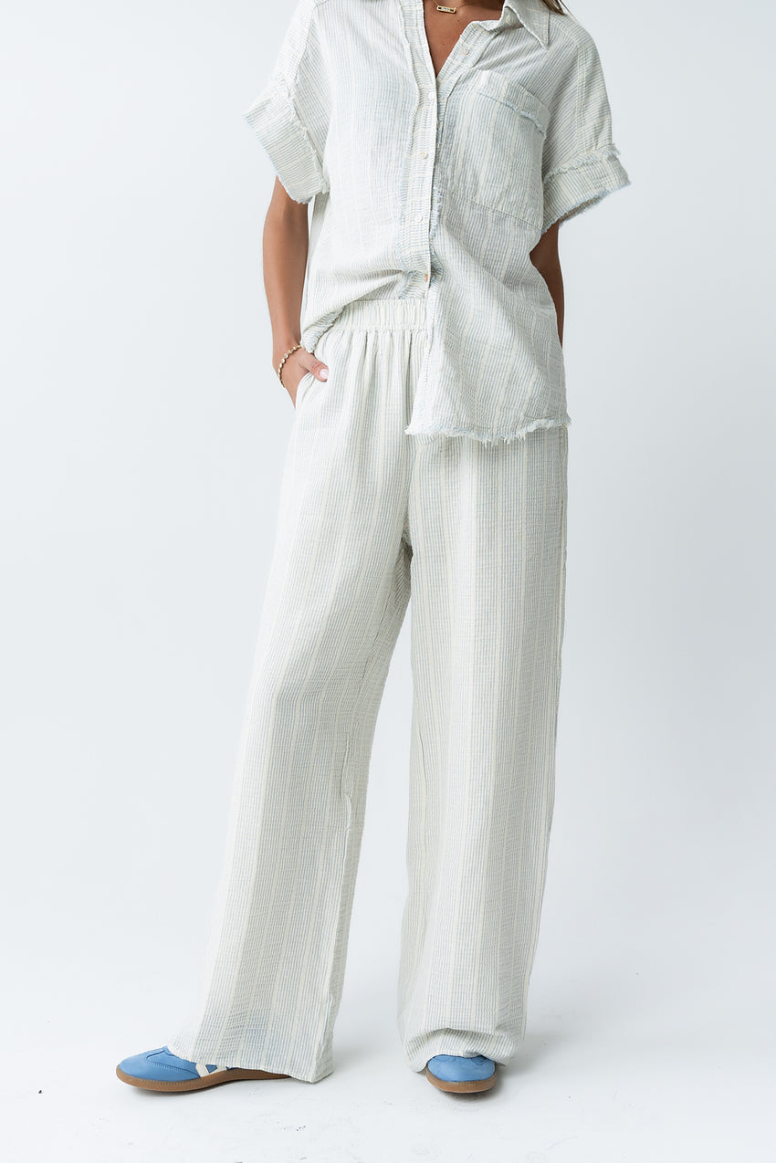 Belen Striped Wide Leg Pants in Denim Blue - FINAL SALE