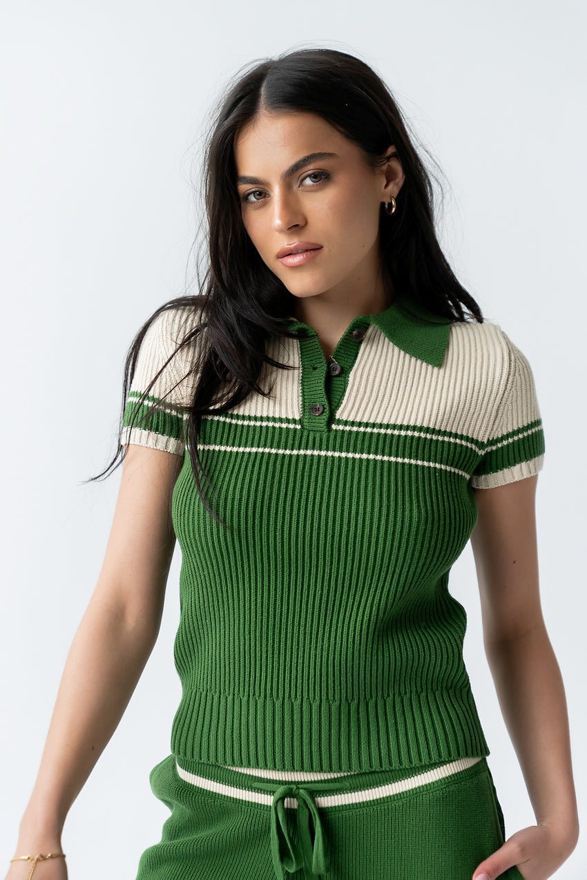 Brea Collared Sweater In Green - Final Sale