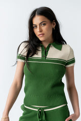 Brea Collared Sweater In Green - Final Sale