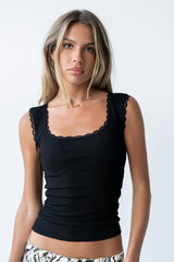 Sawyer Lace Trim Tank Top In Black