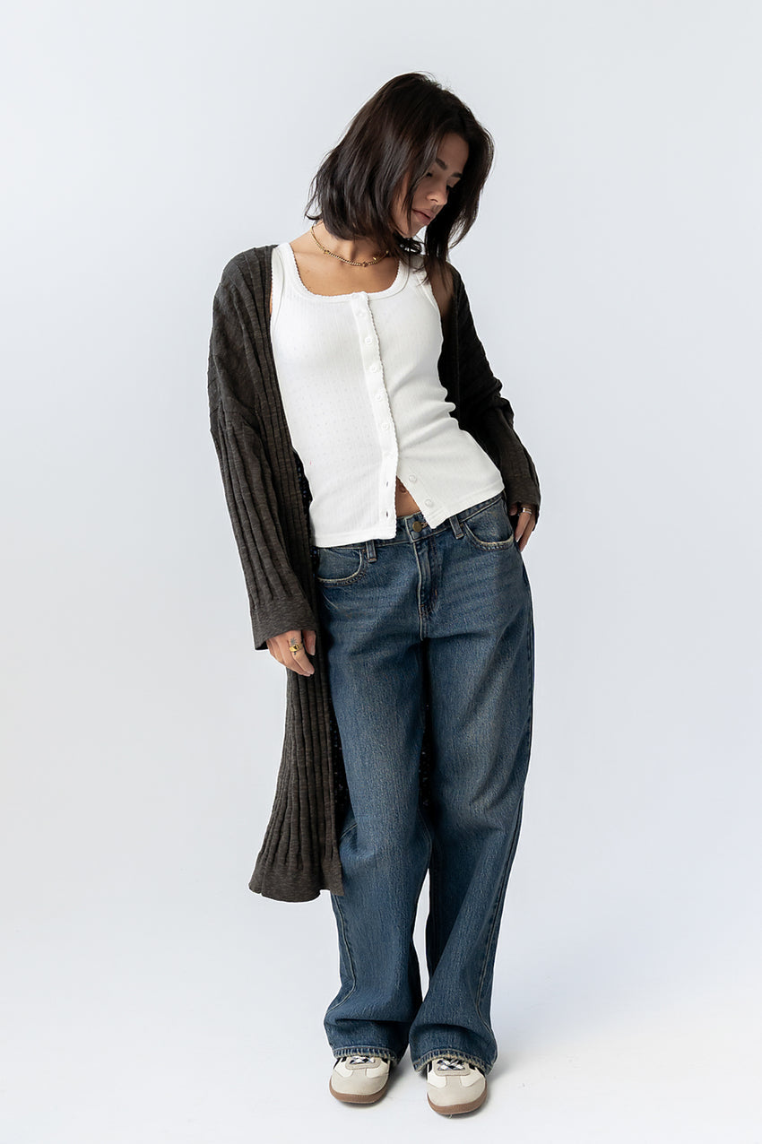 Eve Ribbed Duster in Olive - FINAL SALE