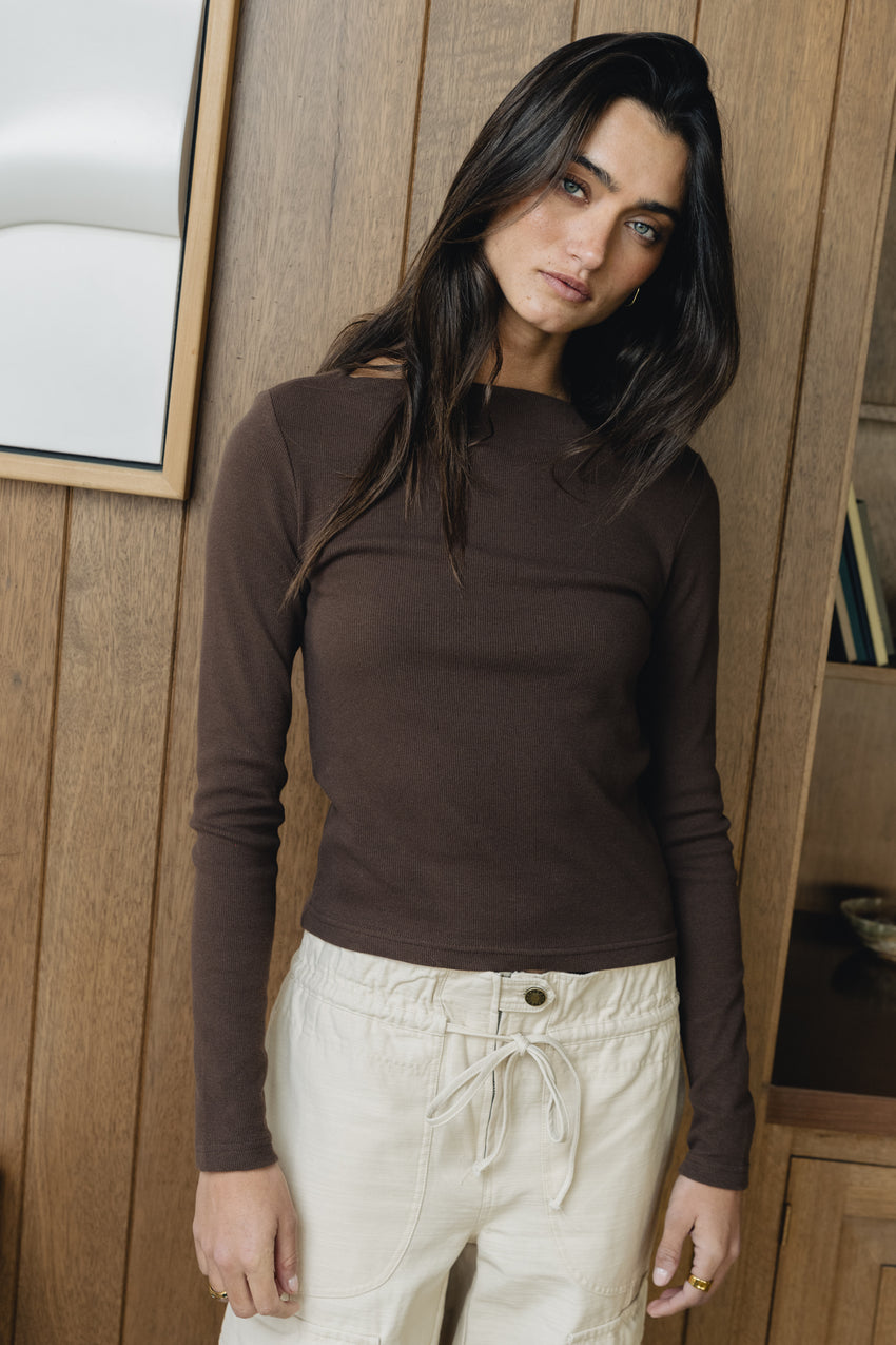 Becca Boatneck Top In Brown - Final Sale
