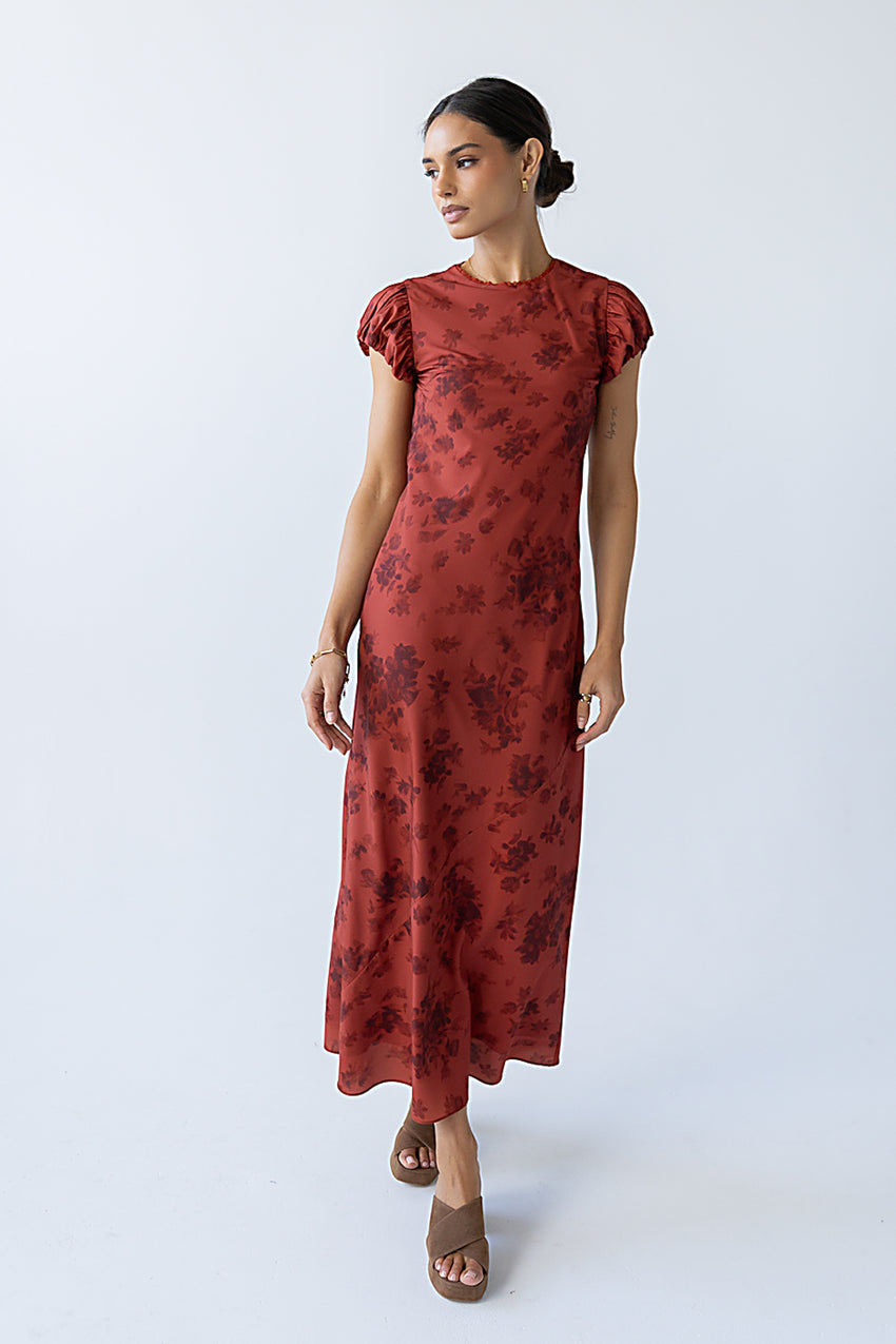Ellianna Floral Maxi Dress In Brick