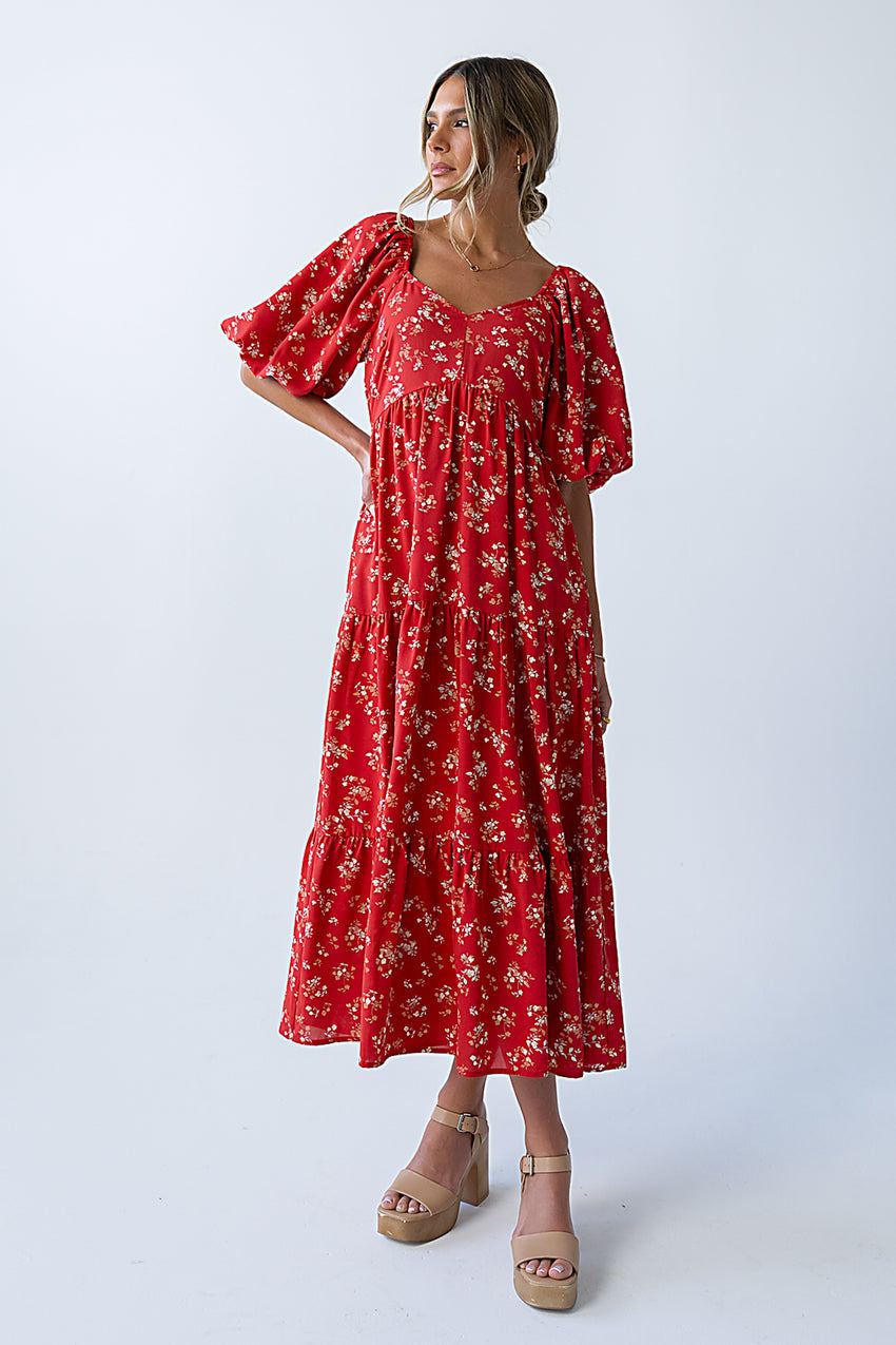 Amy Floral Maxi Dress In Red - Final Sale