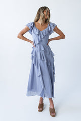 Quinton Ruffle Maxi Dress In Blue