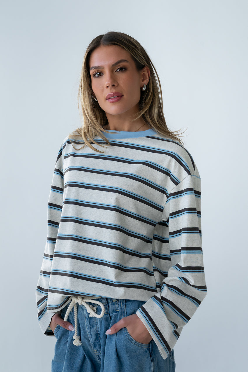Kiana Striped Top In Grey - Final Sale
