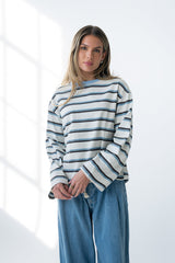 Kiana Striped Top In Grey - Final Sale