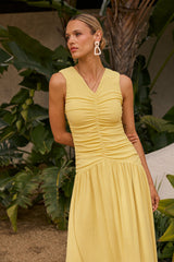 Kandi Ruched Maxi Dress In Yellow - Final Sale