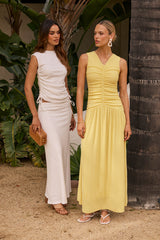 Kandi Ruched Maxi Dress In Yellow - Final Sale