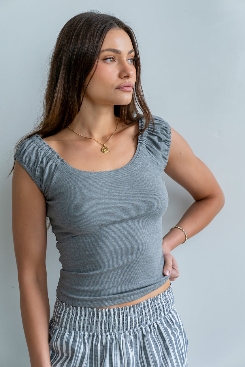 Ace Ribbed Top in Heather Grey - FINAL SALE