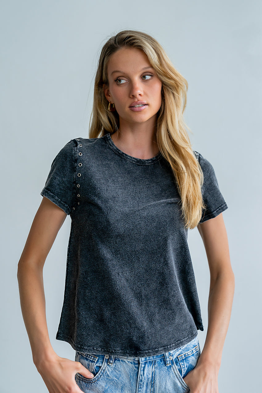 Genesis Grommet Top in Charcoal - FINAL SALE