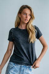 Genesis Grommet Top In Charcoal - Final Sale