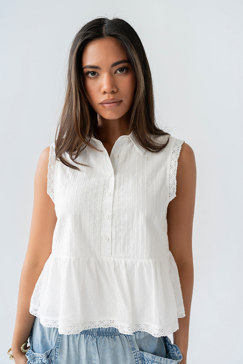 Julian Collared Blouse in Off White - FINAL SALE
