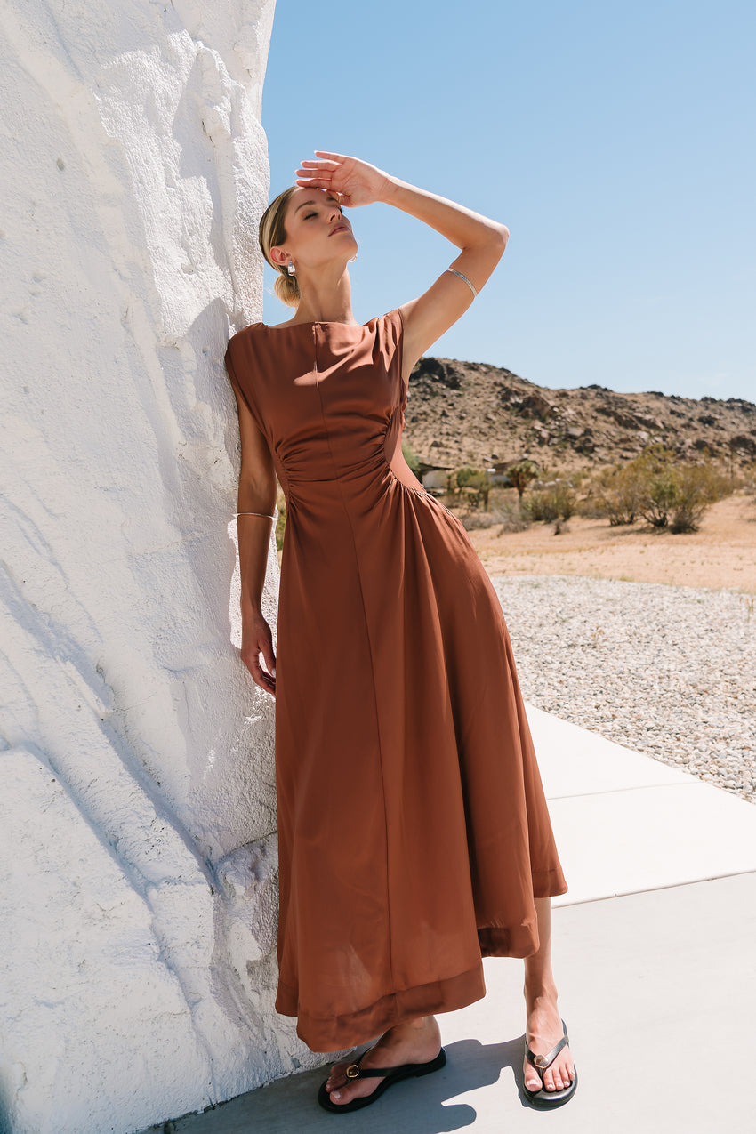 Nora Midi Dress In Terracotta - Final Sale