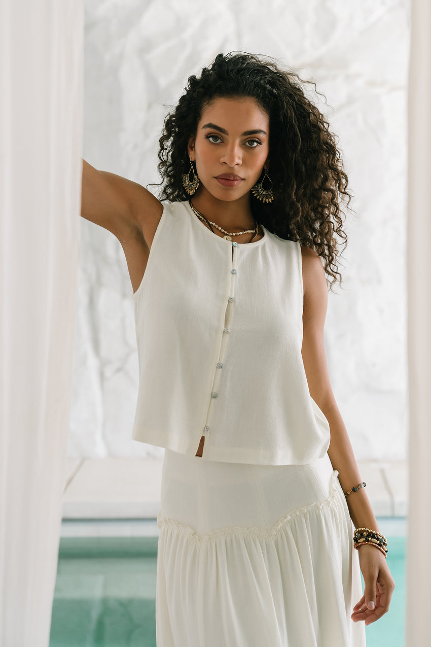 Ray Cropped Button Down Tank - FINAL SALE
