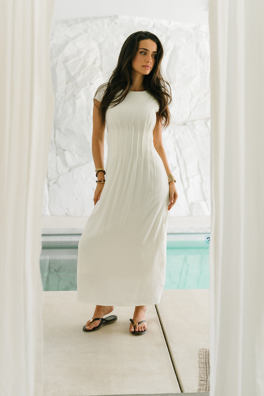 Carolina Pleated Maxi Dress In Ivory - Final Sale