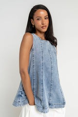 Savannah Denim Sleeveless Tunic Top - Final Sale