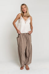 Colleen Striped Baggy Pants In Khaki - Final Sale